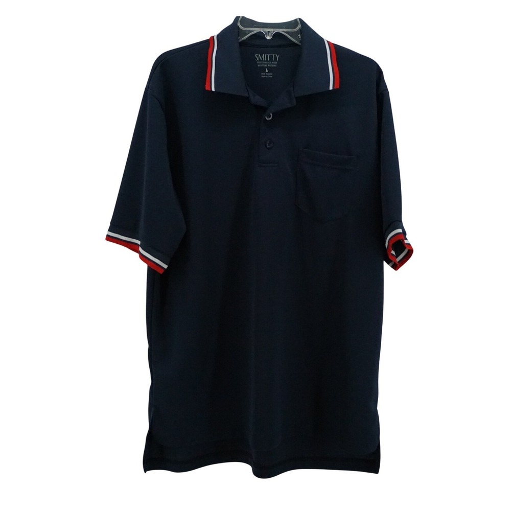 Smitty Performance Mesh Polo Shirt Mens Large Navy Blue Red White‎ Stripe Pocket